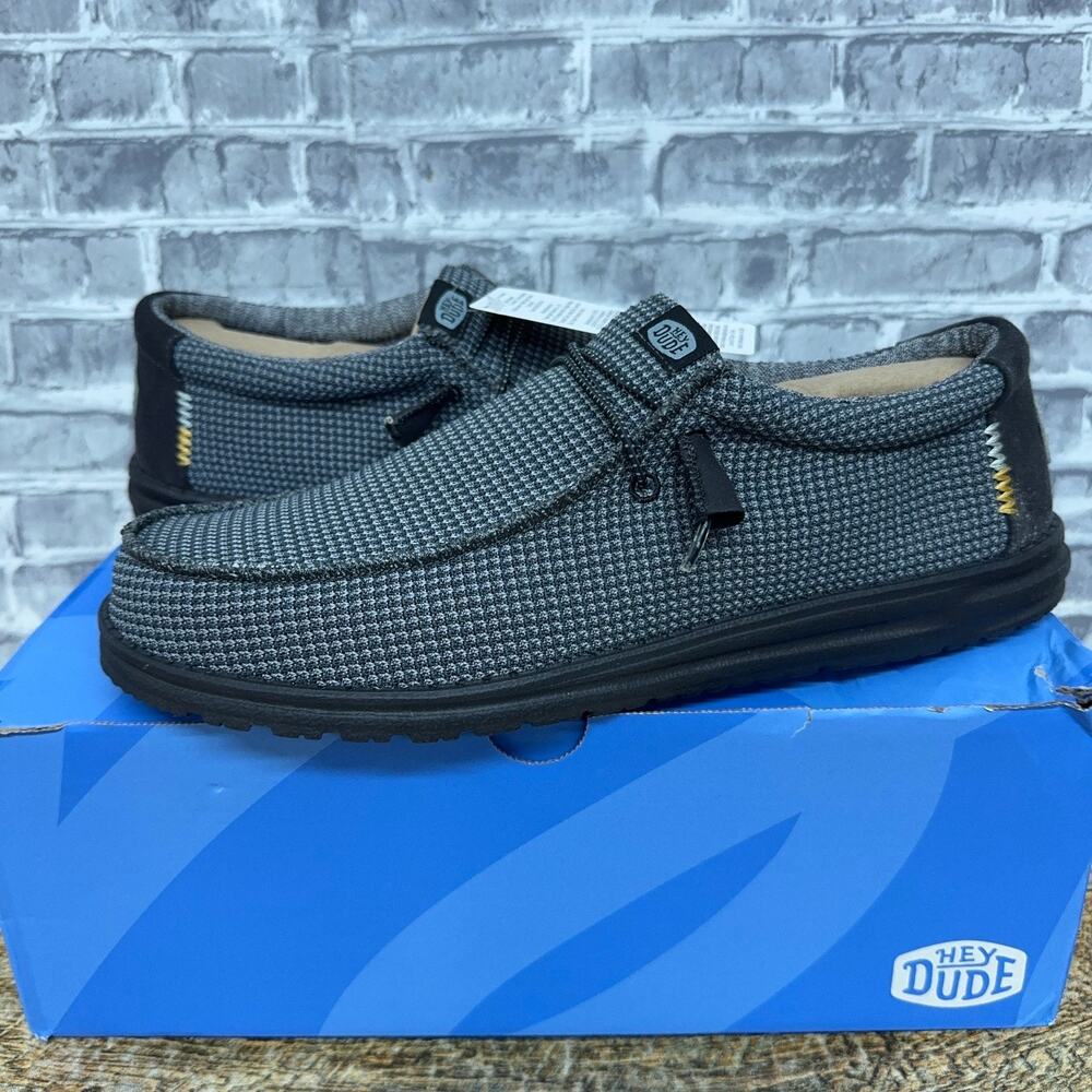 Hey Dude Wally Sport Mesh Charcoal Gray Black Mens Size 14 New